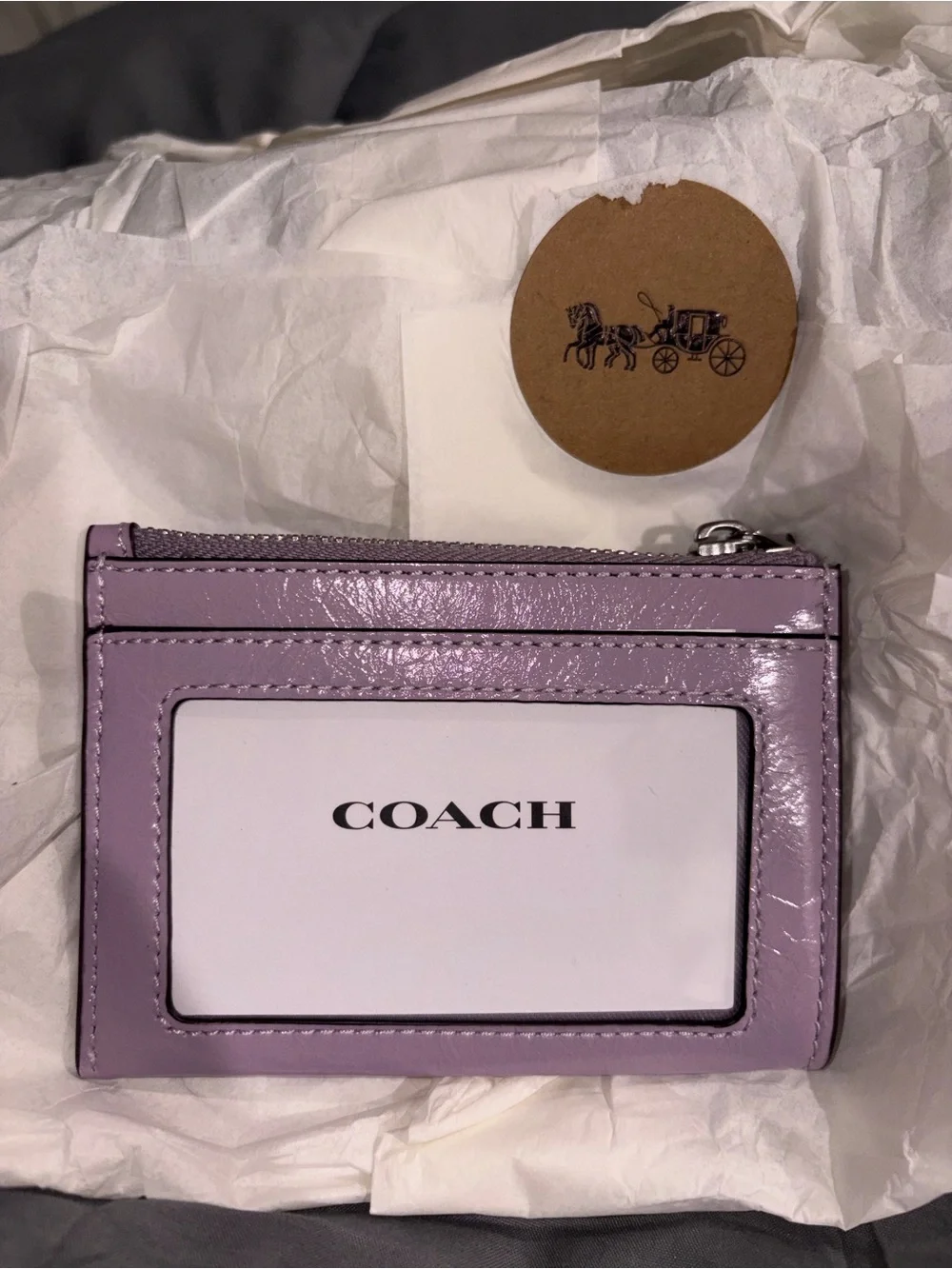 Coach Glazed Leather Card & Key Zip Pouch